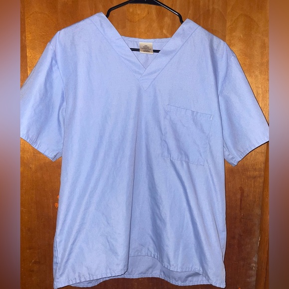 Unisex Short Sleeve V Neck Scrub Top with Pocket Periwinkle / Light Blue - Small - Picture 2 of 12